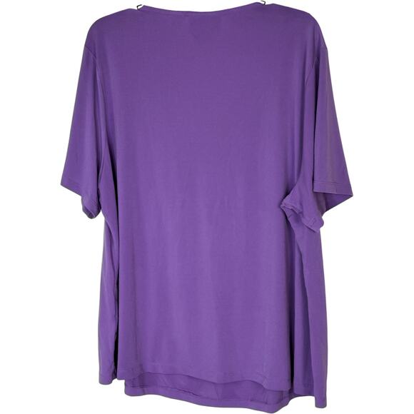 Sag Harbor Woman 3X Purple Stretch Top Ruched Neck Short Sleeve Blouse - Picture 2 of 12